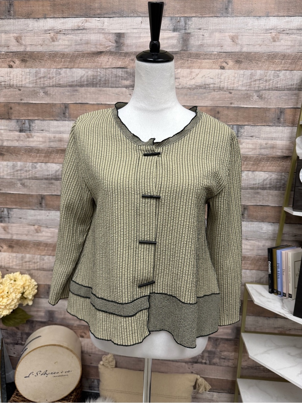 Habitat Sage Green & Black Striped Asymmetrical Hem